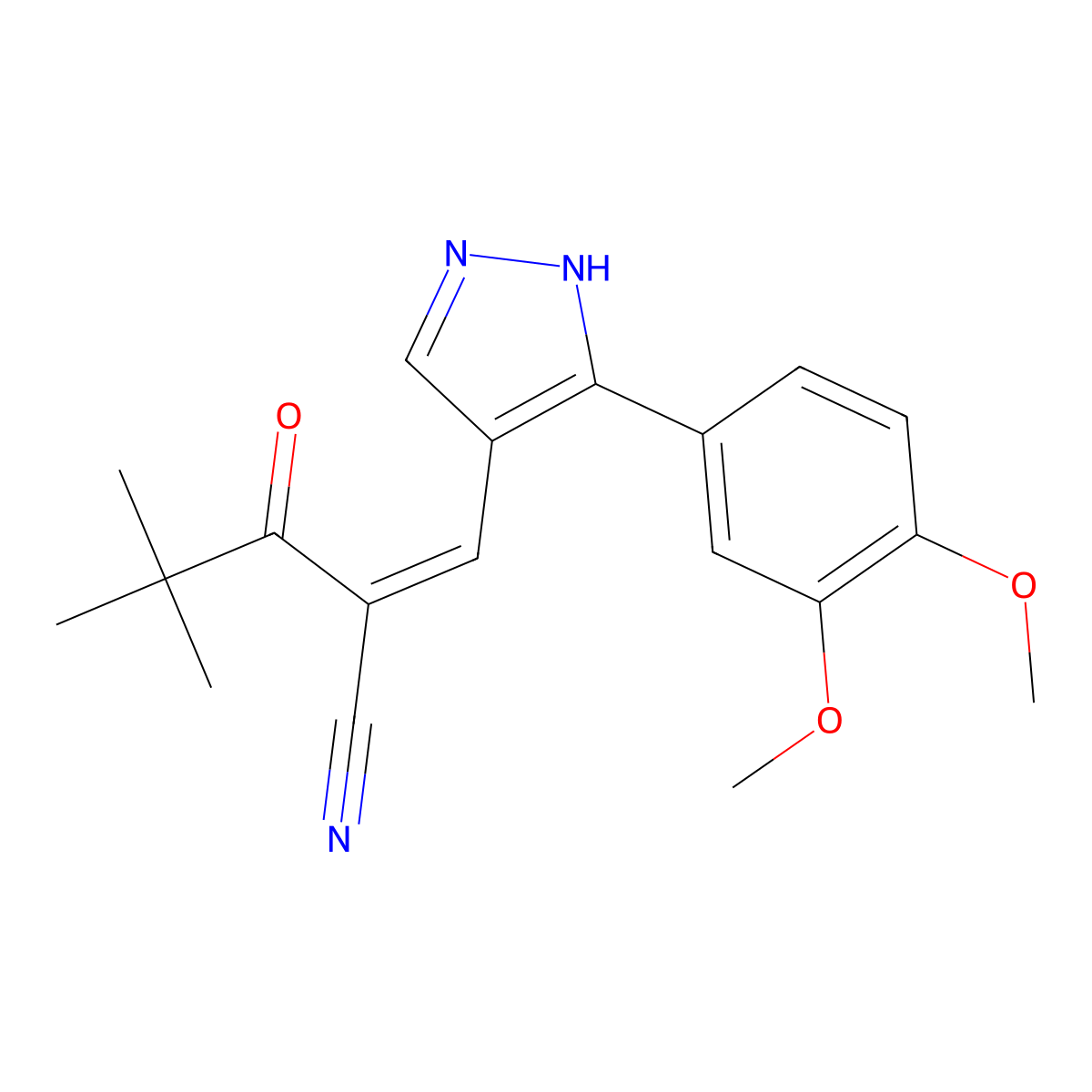 2-[[3-(3,4-Dimethoxyphenyl)-1H-pyrazol-4-yl]methylene]-4,4-dimethyl-3-oxopentanenitrile molecular structure, CAS 587853-29-0