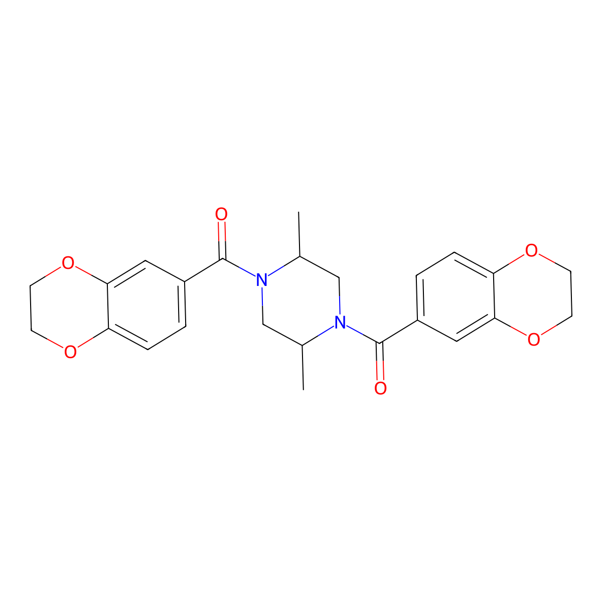 [4-(2,3-Dihydro-1,4-benzodioxine-6-carbonyl)-2,5-dimethylpiperazin-1-yl]-(2,3-dihydro-1,4-benzodioxin-6-yl)methanone molecular structure, CAS 587853-57-4