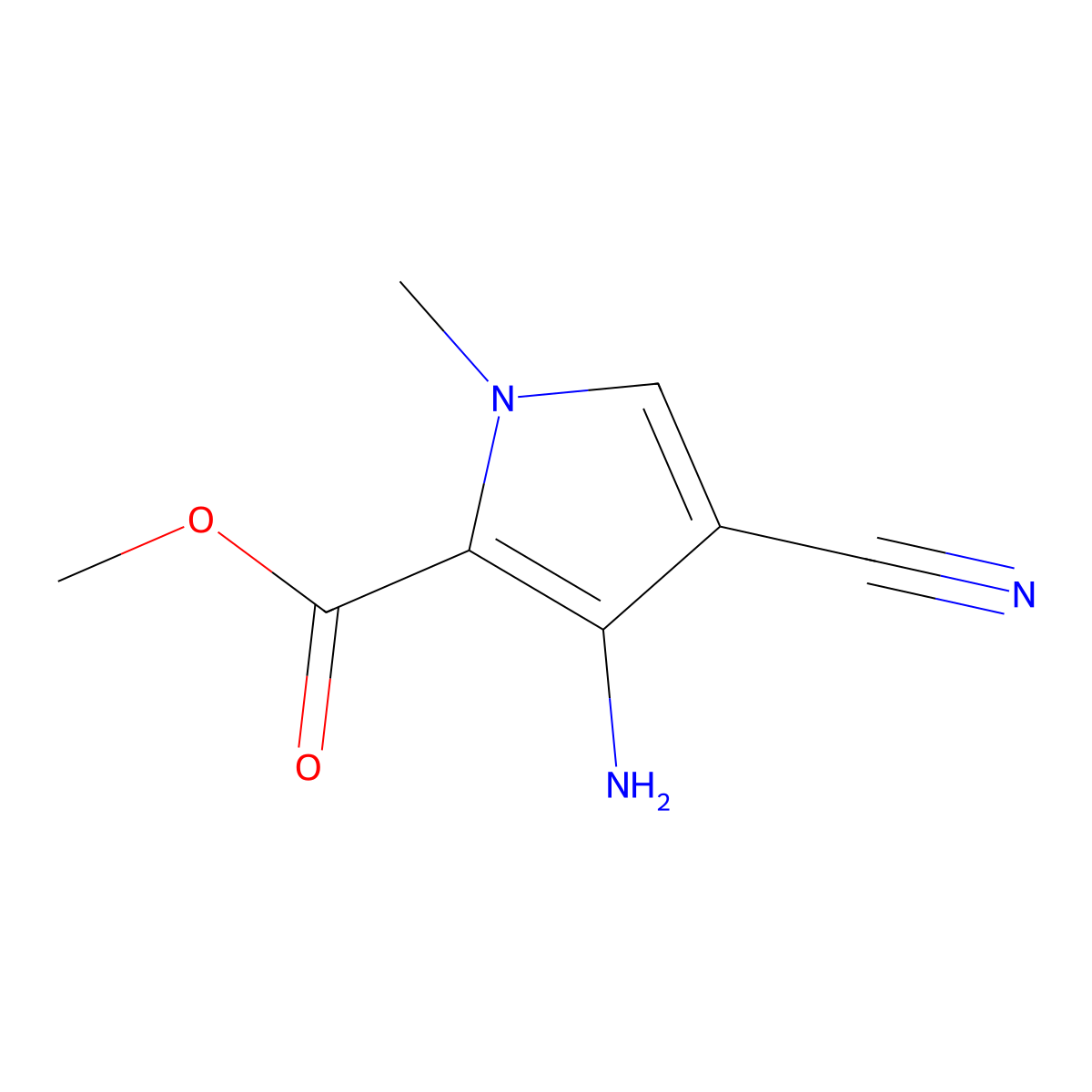 methyl 3-amino-4-cyano-1-methyl-1H-pyrrole-2-carboxylate molecular structure, CAS 587868-36-8