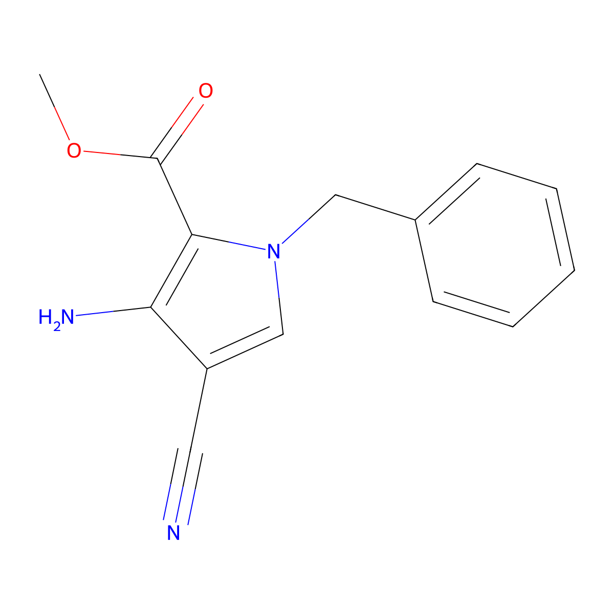 methyl 3-amino-1-benzyl-4-cyano-1H-pyrrole-2-carboxylate molecular structure, CAS 587868-39-1