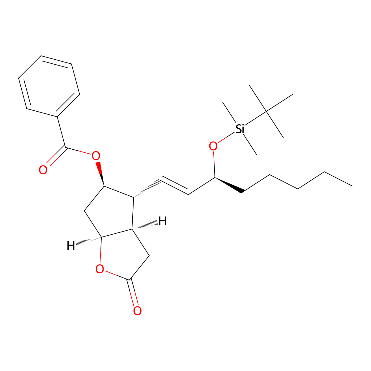 (3aR,4R,5R,6aS)-4-((S,E)-3-((tert-Butyldimethylsilyl)oxy)oct-1-en-1-yl)-2-oxohexahydro-2H-cyclopenta[b]furan-5-yl benzoate molecular structure, CAS 587869-81-6