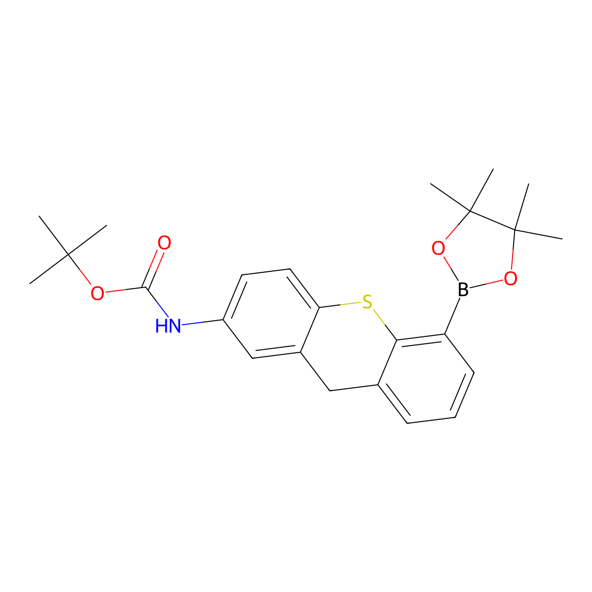 tert-butyl 5-(4,4,5,5-tetramethyl-1,3,2-dioxaborolan-2-yl)-9H-thioxanthen-2-ylcarbamate molecular structure, CAS 587871-47-4
