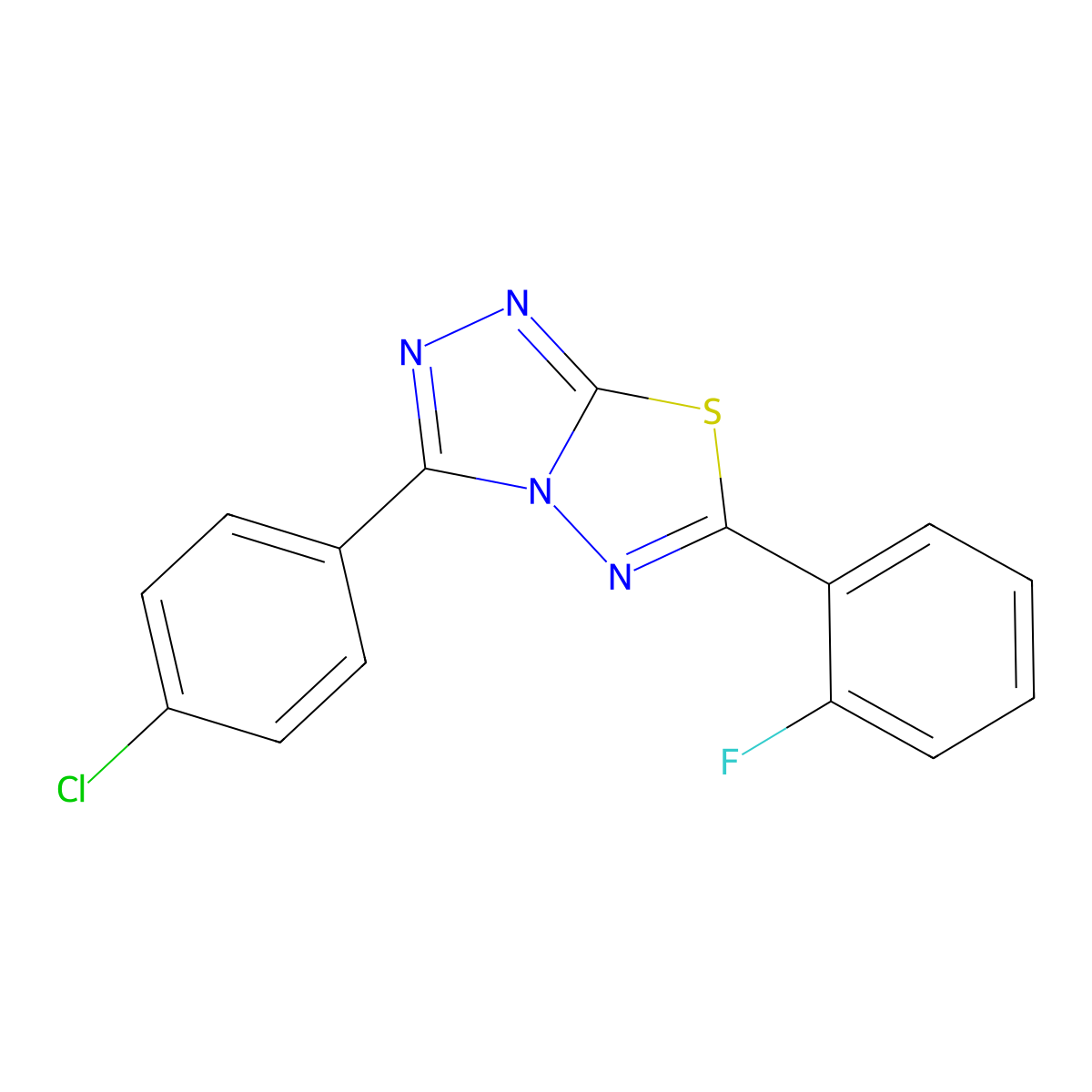 3-(4-Chlorophenyl)-6-(2-fluorophenyl)[1,2,4]triazolo[3,4-b][1,3,4]thiadiazole molecular structure, CAS 587873-61-8