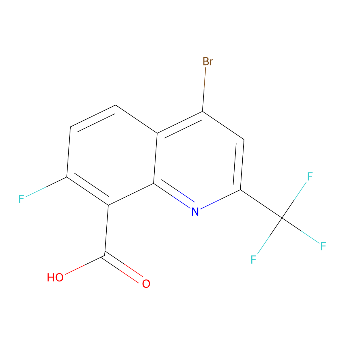 4-bromo-7-fluoro-2-(trifluoromethyl)quinoline-8-carboxylic Acid molecular structure, CAS 587886-25-7