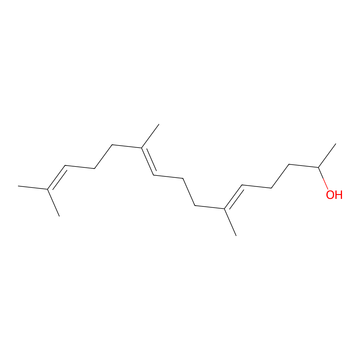 5,9,13-Pentadecatrien-2-ol, 6,10,14-trimethyl-, (5E,9E)- molecular structure, CAS 587888-42-4