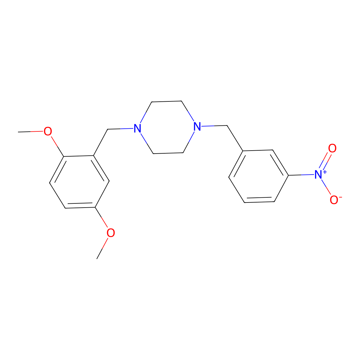1-[(2,5-Dimethoxyphenyl)methyl]-4-[(3-nitrophenyl)methyl]piperazine molecular structure, CAS 5879-92-5