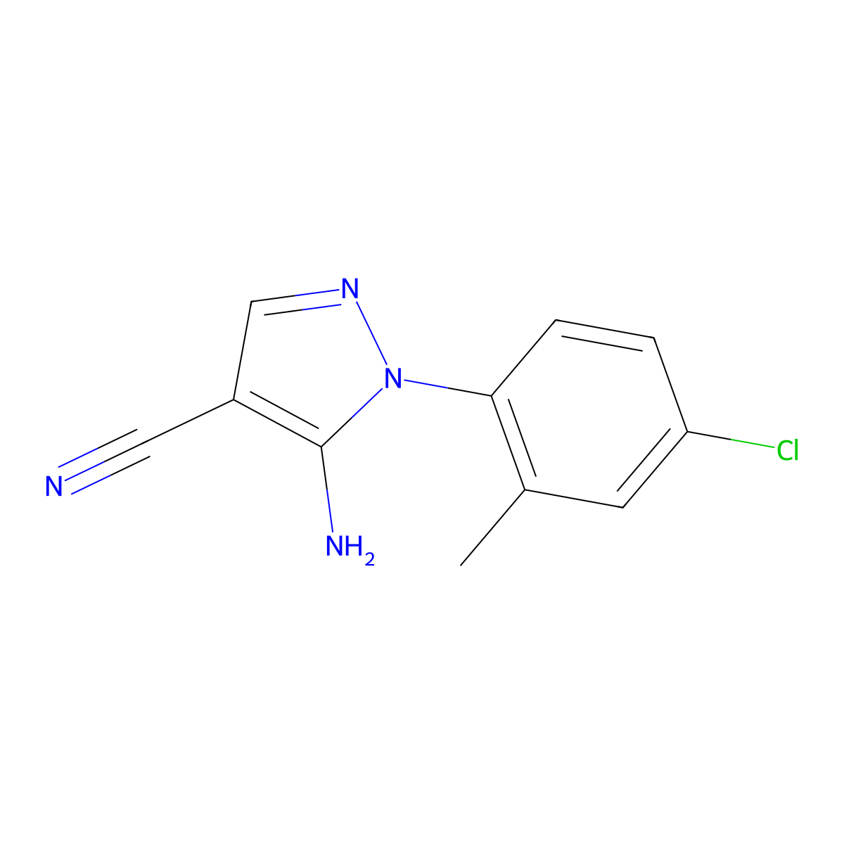 5-Amino-1-(4-chloro-2-methyl-phenyl)-1H-pyrazole-4-carbonitrile molecular structure, CAS 58791-80-3