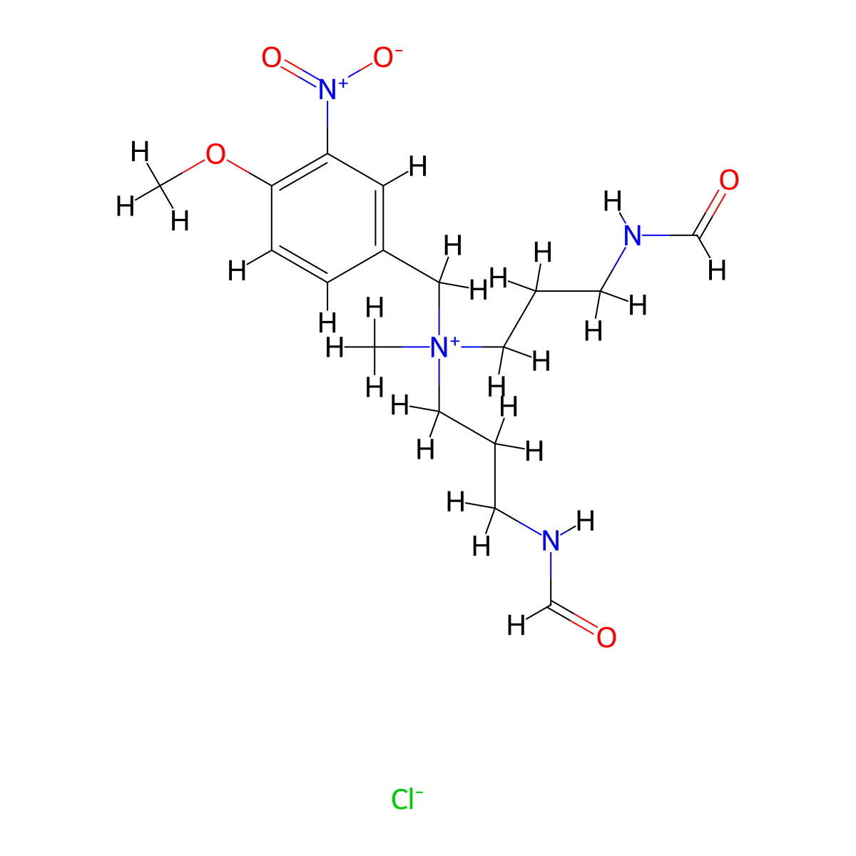 Benzenemethanaminium, N,N-bis[3-(formylamino)propyl]-4-methoxy-N-methyl-3-nitro-, chloride (1:1) molecular structure, CAS 58795-54-3