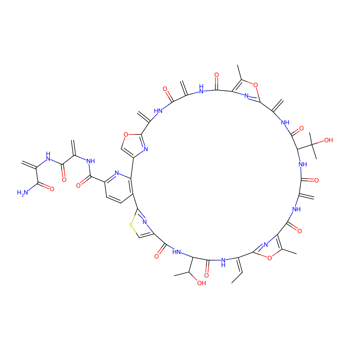 N-[3-[(3-amino-3-oxoprop-1-en-2-yl)amino]-3-oxoprop-1-en-2-yl]-17-ethylidene-14-(1-hydroxyethyl)-27-(2-hydroxypropan-2-yl)-20,33-dimethyl-24,30,37,40-tetramethylidene-12,15,22,25,28,35,38-heptaoxo-19,32,42-trioxa-9-thia-3,13,16,23,26,29,36,39,44,45,46,47-dodecazahexacyclo[39.2.1.18,11.118,21.131,34.02,7]heptatetraconta-1(43),2(7),3,5,8(47),10,18(46),20,31(45),33,41(44)-undecaene-4-carboxamide molecular structure, CAS 58798-97-3
