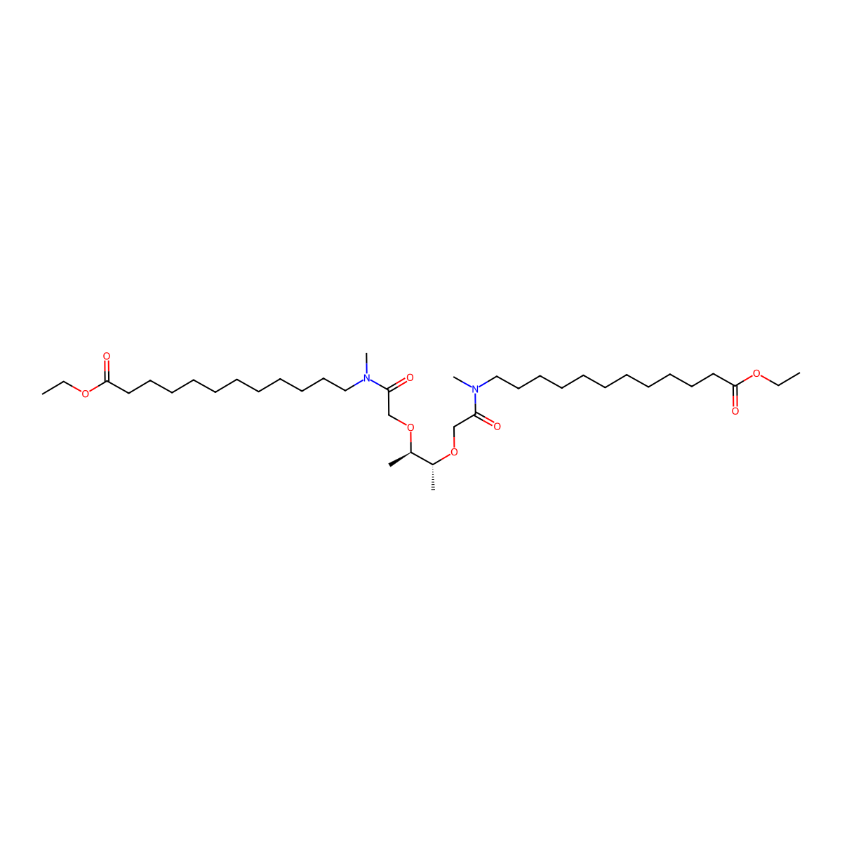 (-)-(R,R)-N,N'-Bis(11-(ethoxycarbonyl)undecyl)-N,N',4,5-tetramethyl-3,6-dioxaoctanediamide molecular structure, CAS 58801-34-6