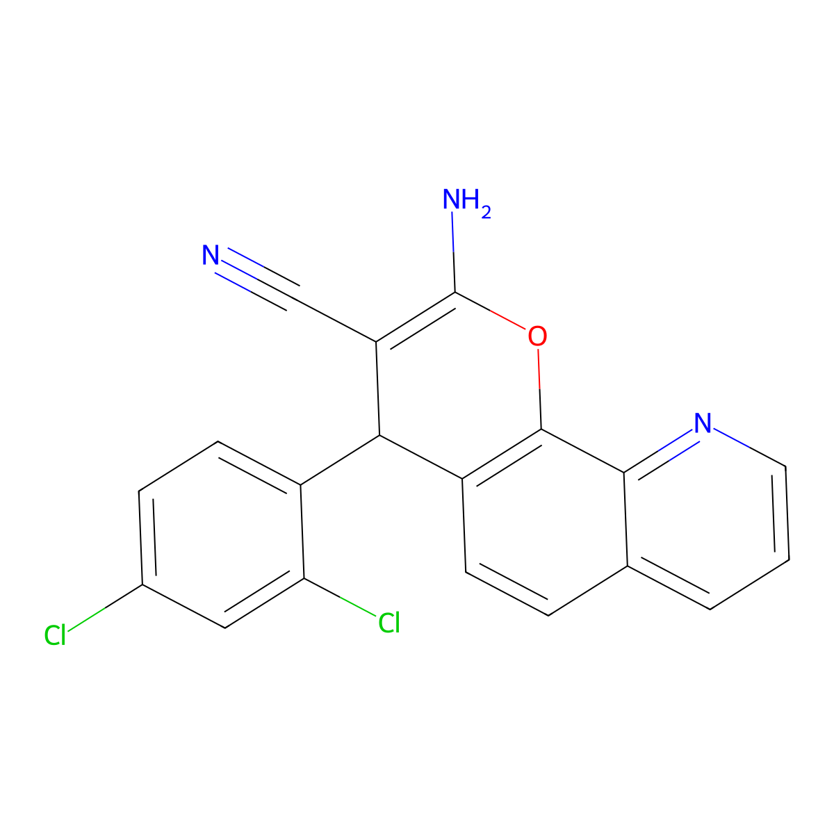 2-amino-4-(2,4-dichlorophenyl)-4H-pyrano[3,2-h]quinoline-3-carbonitrile molecular structure, CAS 5881-78-7