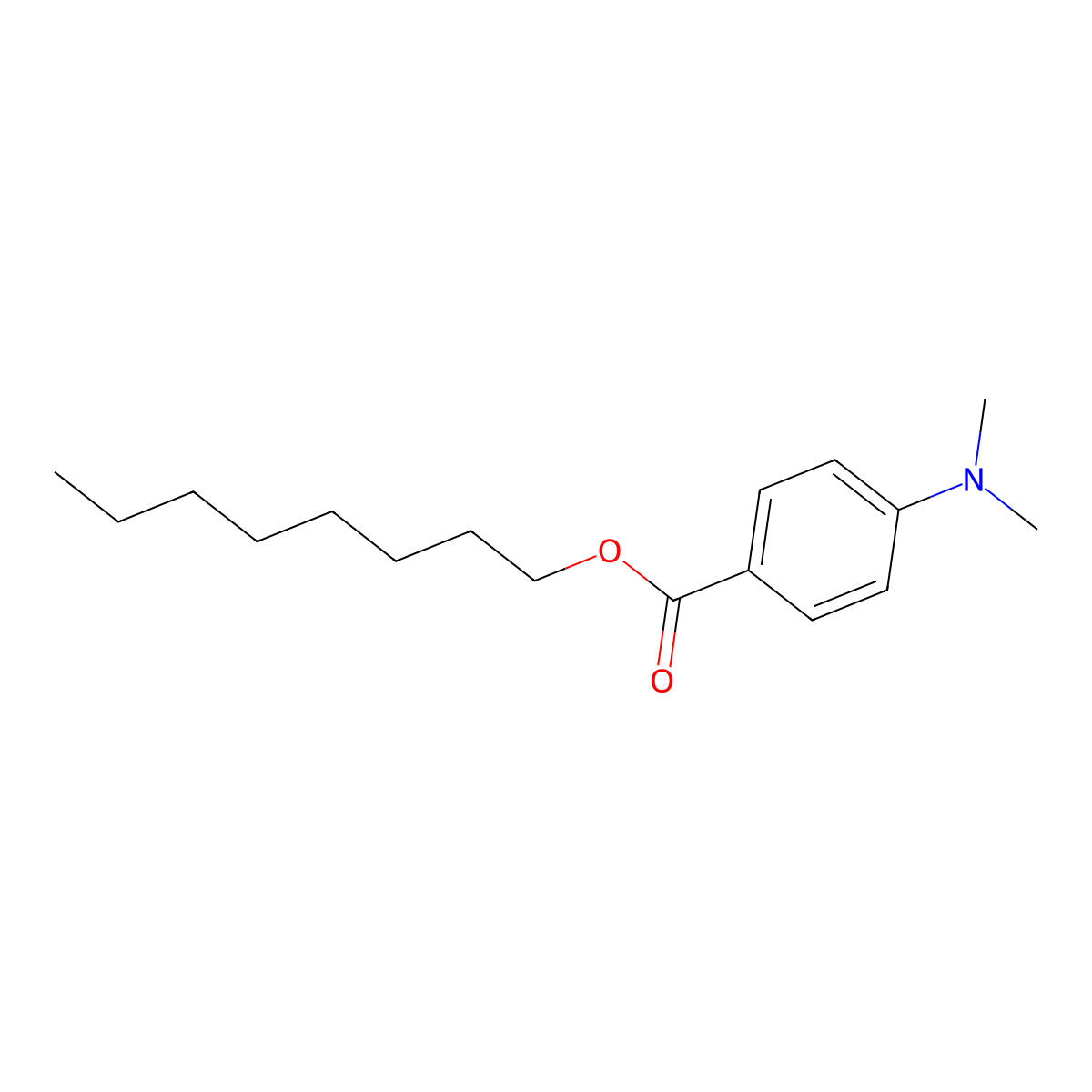 Octyl p-dimethylaminobenzoate molecular structure, CAS 58817-05-3