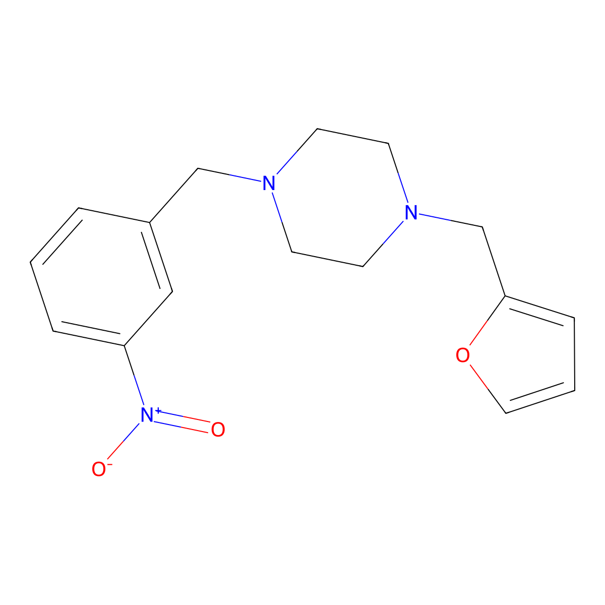 1-(2-Furylmethyl)-4-(3-nitrobenzyl)piperazine molecular structure, CAS 5882-37-1