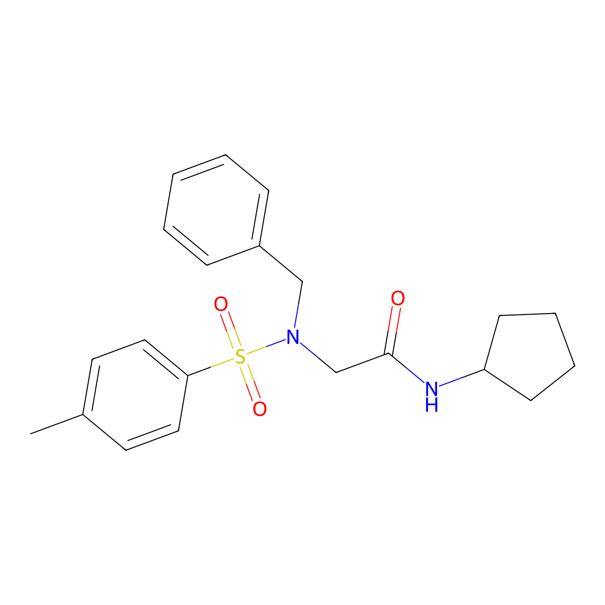 2-[benzyl-(4-methylphenyl)sulfonylamino]-N-cyclopentylacetamide molecular structure, CAS 5883-24-9