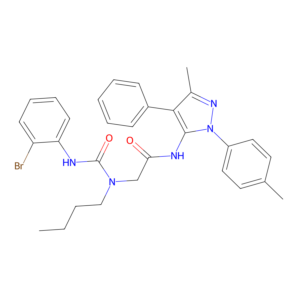 2-[(2-bromophenyl)carbamoyl-butylamino]-N-[5-methyl-2-(4-methylphenyl)-4-phenylpyrazol-3-yl]acetamide molecular structure, CAS 5884-44-6