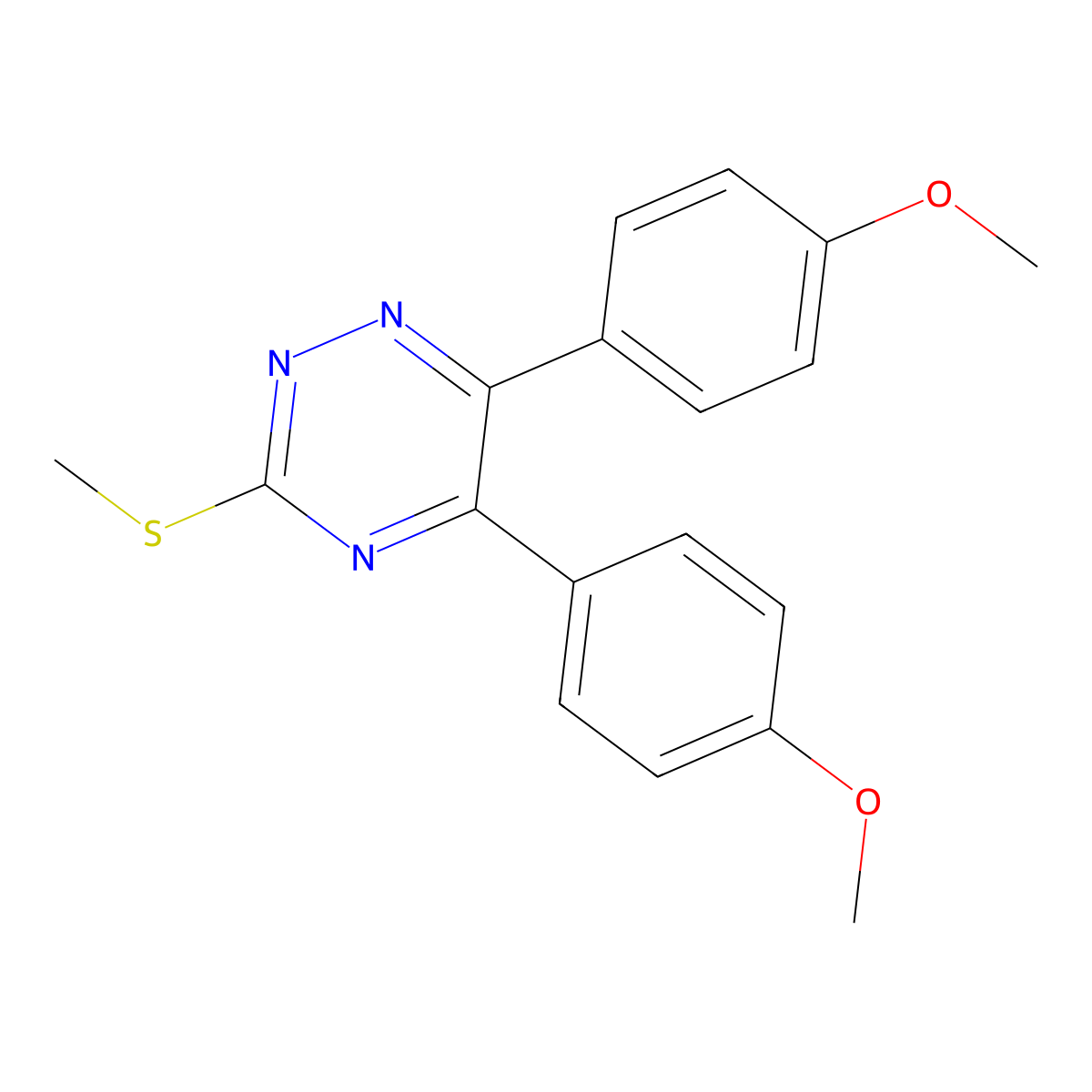 1,2,4-Triazine, 5,6-bis(4-methoxyphenyl)-3-(methylthio)- molecular structure, CAS 58848-77-4