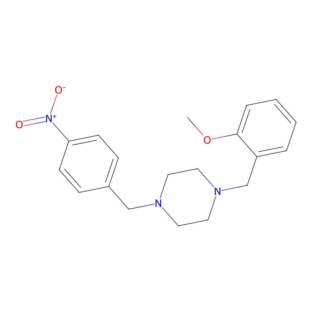 1-[(2-Methoxyphenyl)methyl]-4-[(4-nitrophenyl)methyl]piperazine molecular structure, CAS 5885-07-4