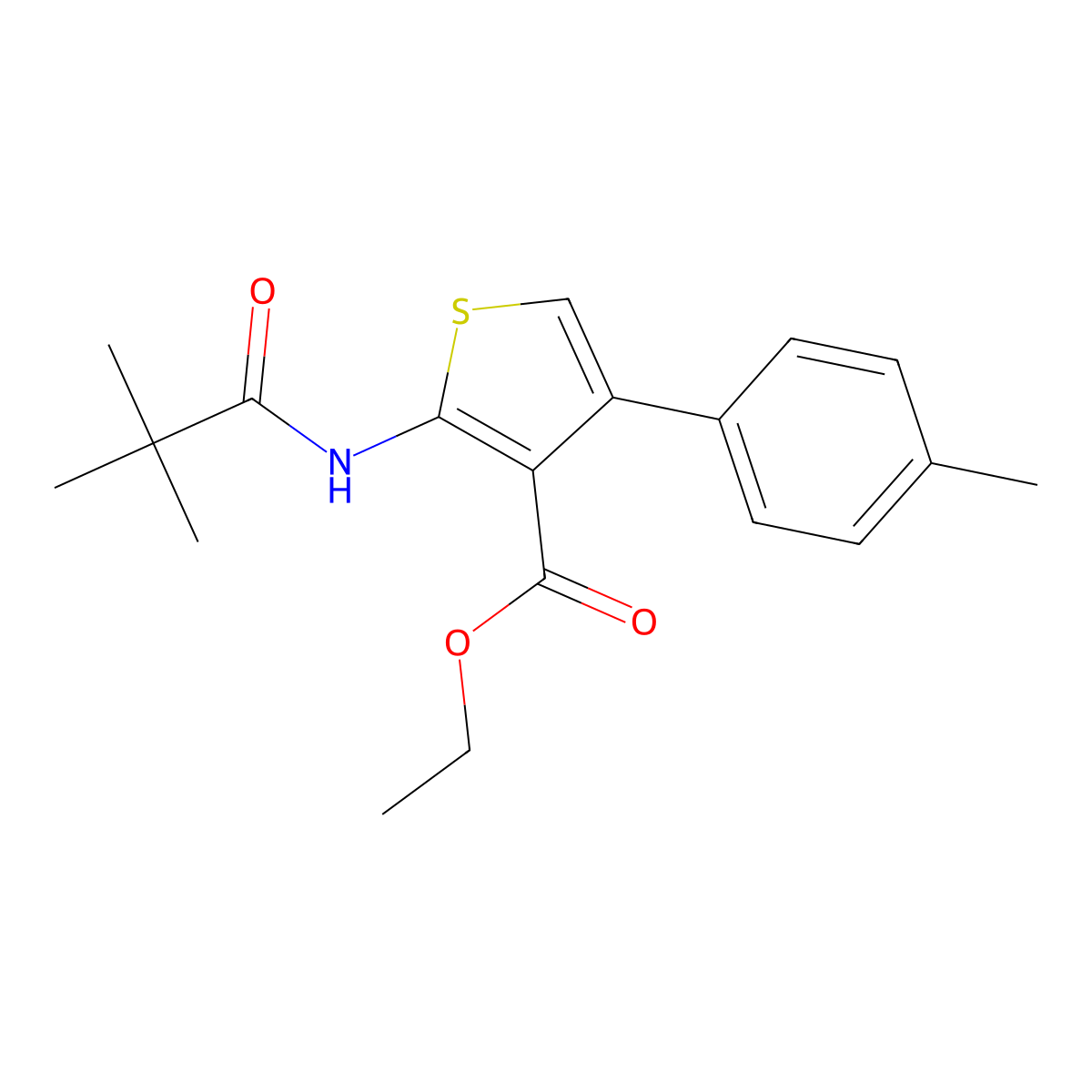 Ethyl 2-[(2,2-dimethylpropanoyl)amino]-4-(4-methylphenyl)thiophene-3-carboxylate molecular structure, CAS 5885-99-4