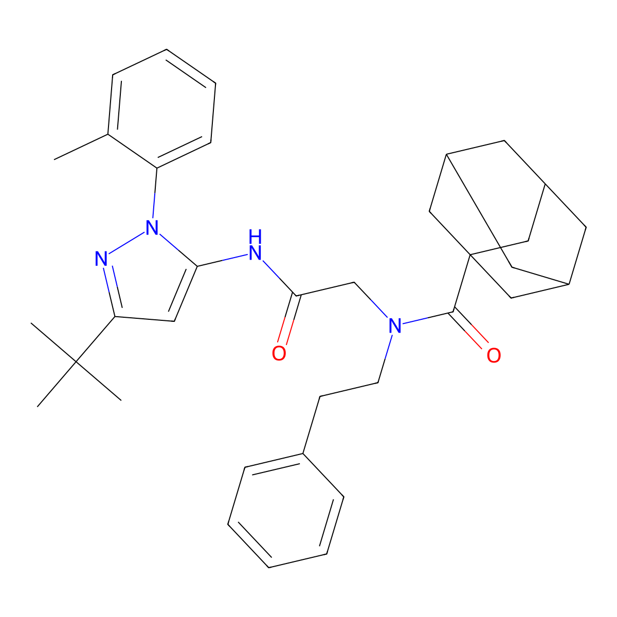 N-[2-[[5-Tert-butyl-2-(2-methylphenyl)pyrazol-3-yl]amino]-2-oxoethyl]-N-(2-phenylethyl)adamantane-1-carboxamide molecular structure, CAS 5886-49-7