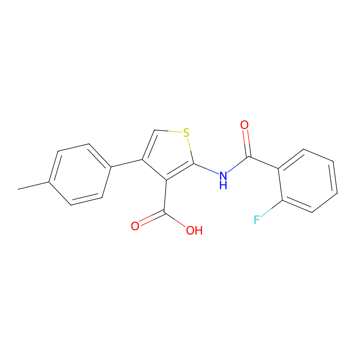2-[(2-Fluorobenzoyl)amino]-4-(4-methylphenyl)thiophene-3-carboxylic acid molecular structure, CAS 5886-71-5