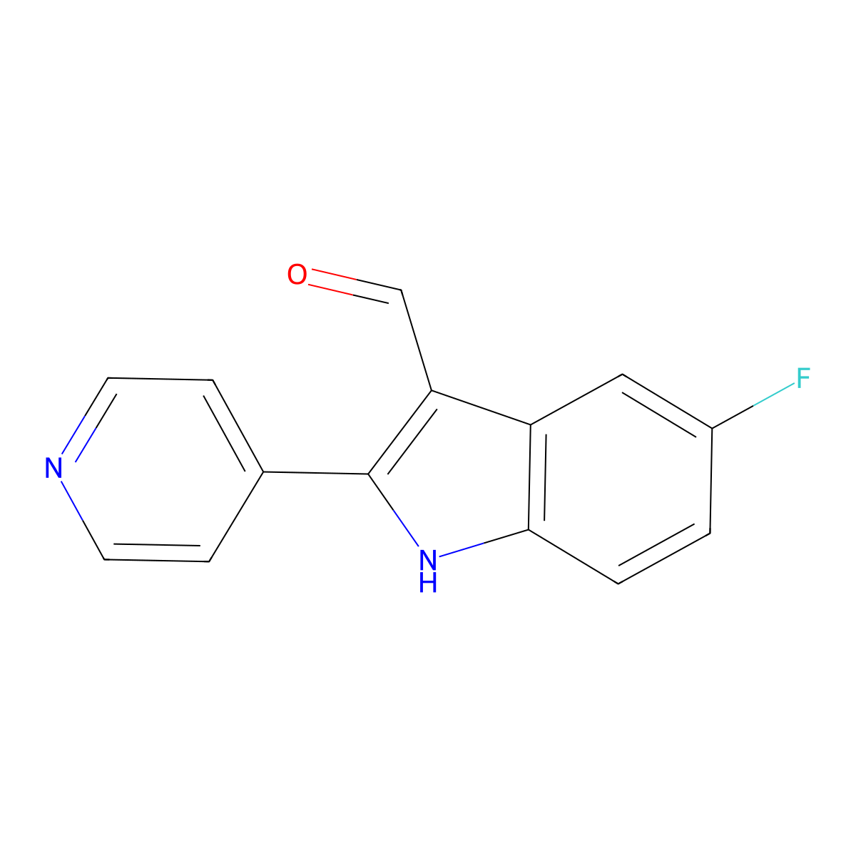 5-Fluoro-2-(pyridin-4-yl)-1H-indole-3-carbaldehyde molecular structure, CAS 588670-35-3