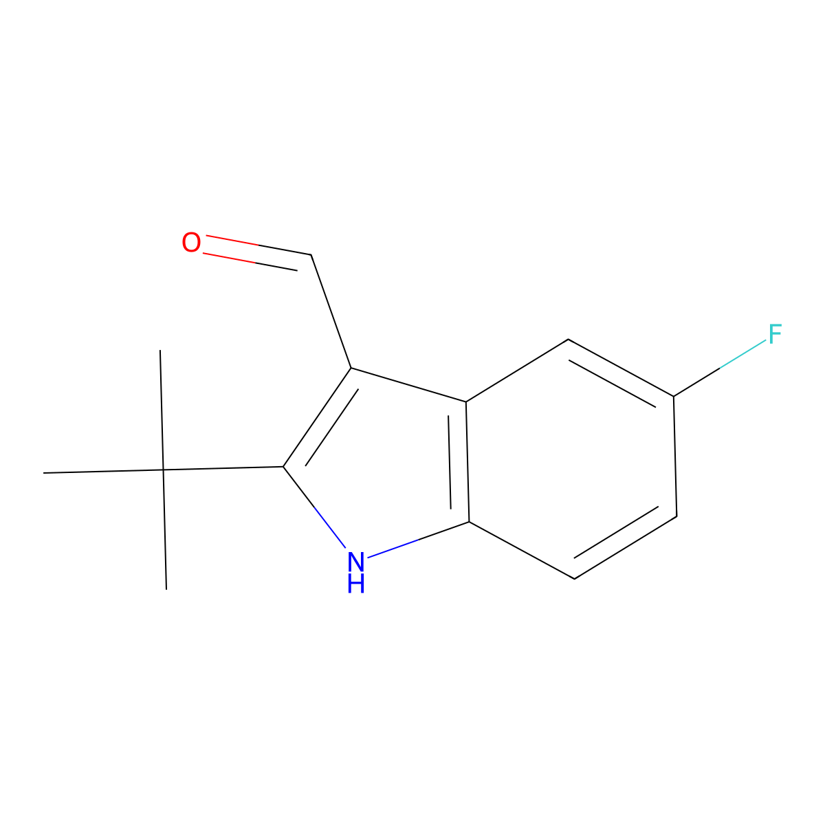 2-tert-butyl-5-fluoro-1H-indole-3-carbaldehyde molecular structure, CAS 588670-57-9