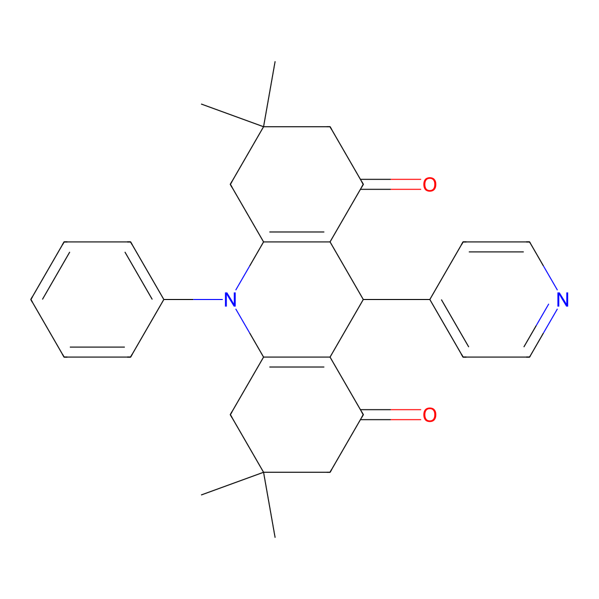 3,3,6,6-tetramethyl-10-phenyl-9-pyridin-4-yl-4,5,7,9-tetrahydro-2H-acridine-1,8-dione molecular structure, CAS 588672-58-6