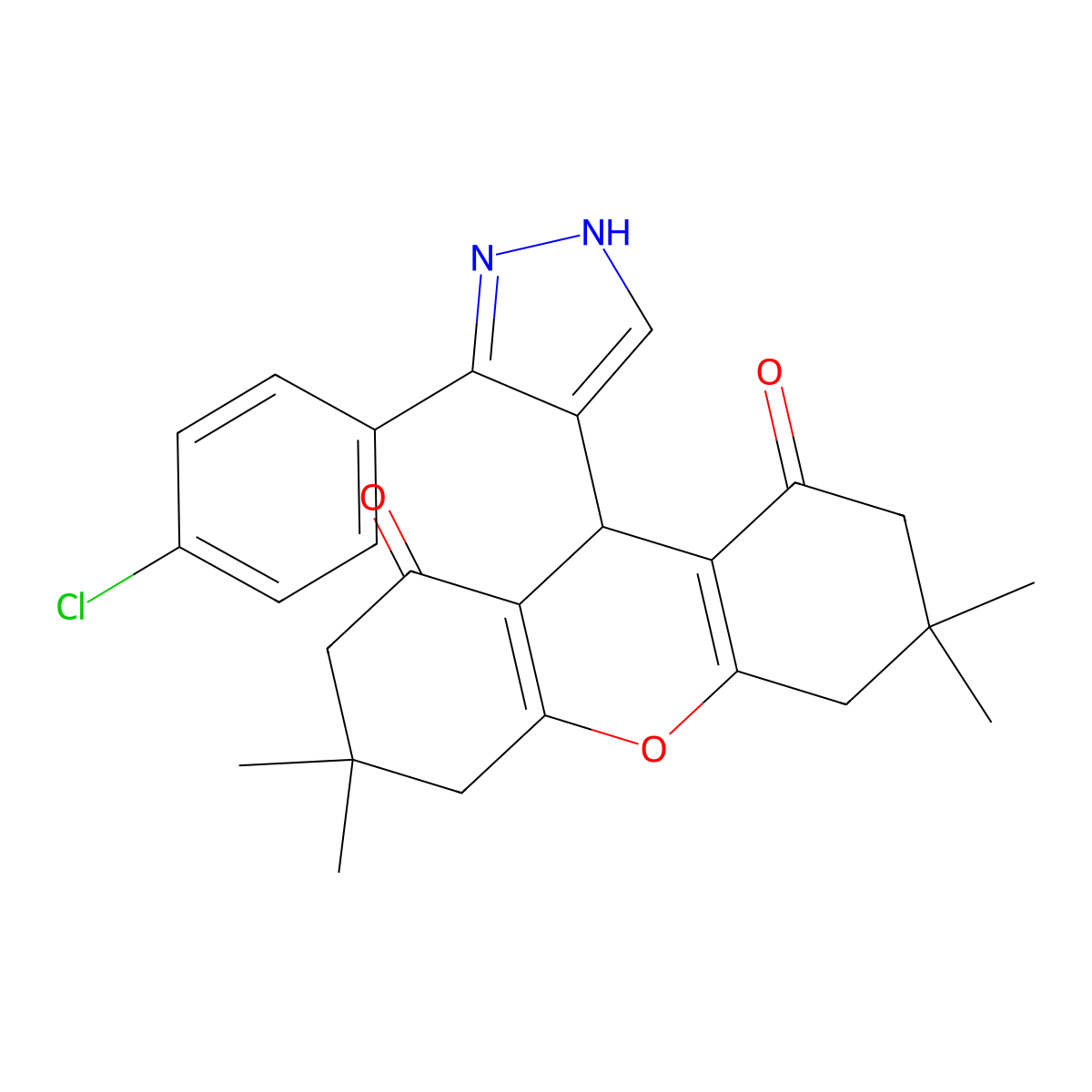 9-[5-(4-chlorophenyl)-1H-pyrazol-4-yl]-3,3,6,6-tetramethyl-4,5,7,9-tetrahydro-2H-xanthene-1,8-dione molecular structure, CAS 588672-66-6