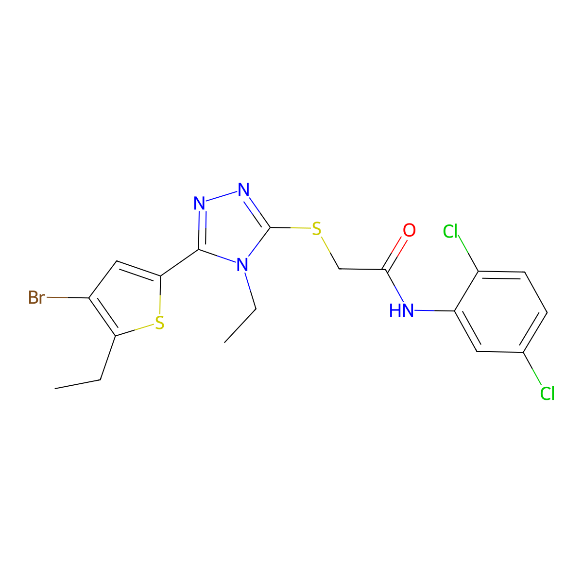 2-[[5-(4-bromo-5-ethylthiophen-2-yl)-4-ethyl-1,2,4-triazol-3-yl]sulfanyl]-N-(2,5-dichlorophenyl)acetamide molecular structure, CAS 588672-76-8