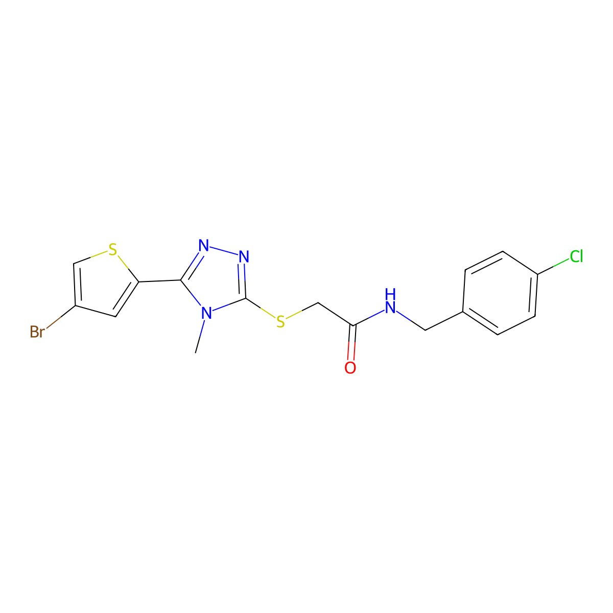 2-[[5-(4-bromothiophen-2-yl)-4-methyl-1,2,4-triazol-3-yl]sulfanyl]-N-[(4-chlorophenyl)methyl]acetamide molecular structure, CAS 588672-87-1