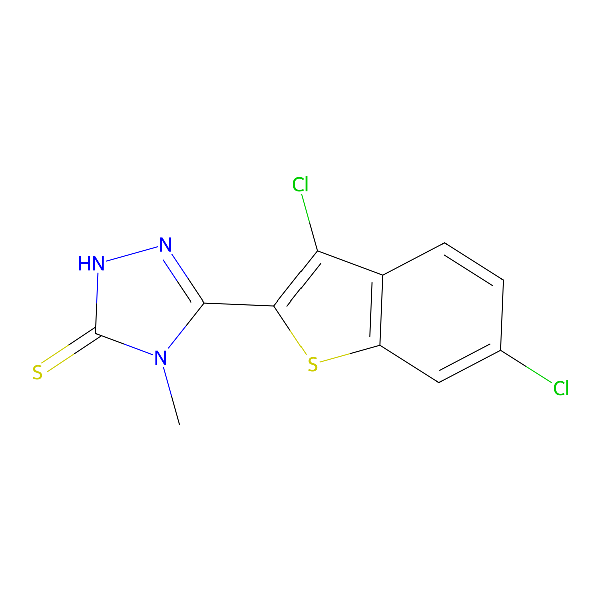 5-(3,6-Dichlorobenzo[b]thiophen-2-yl)-4-methyl-1,2,4-triazole-3-thiol molecular structure, CAS 588673-06-7