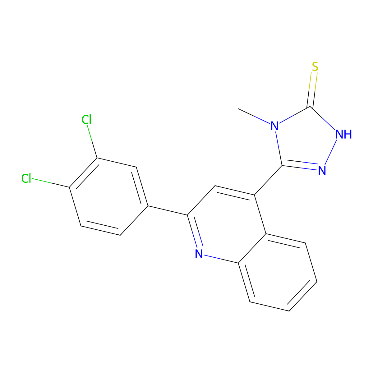 3-[2-(3,4-dichlorophenyl)quinolin-4-yl]-4-methyl-1H-1,2,4-triazole-5-thione molecular structure, CAS 588673-09-0