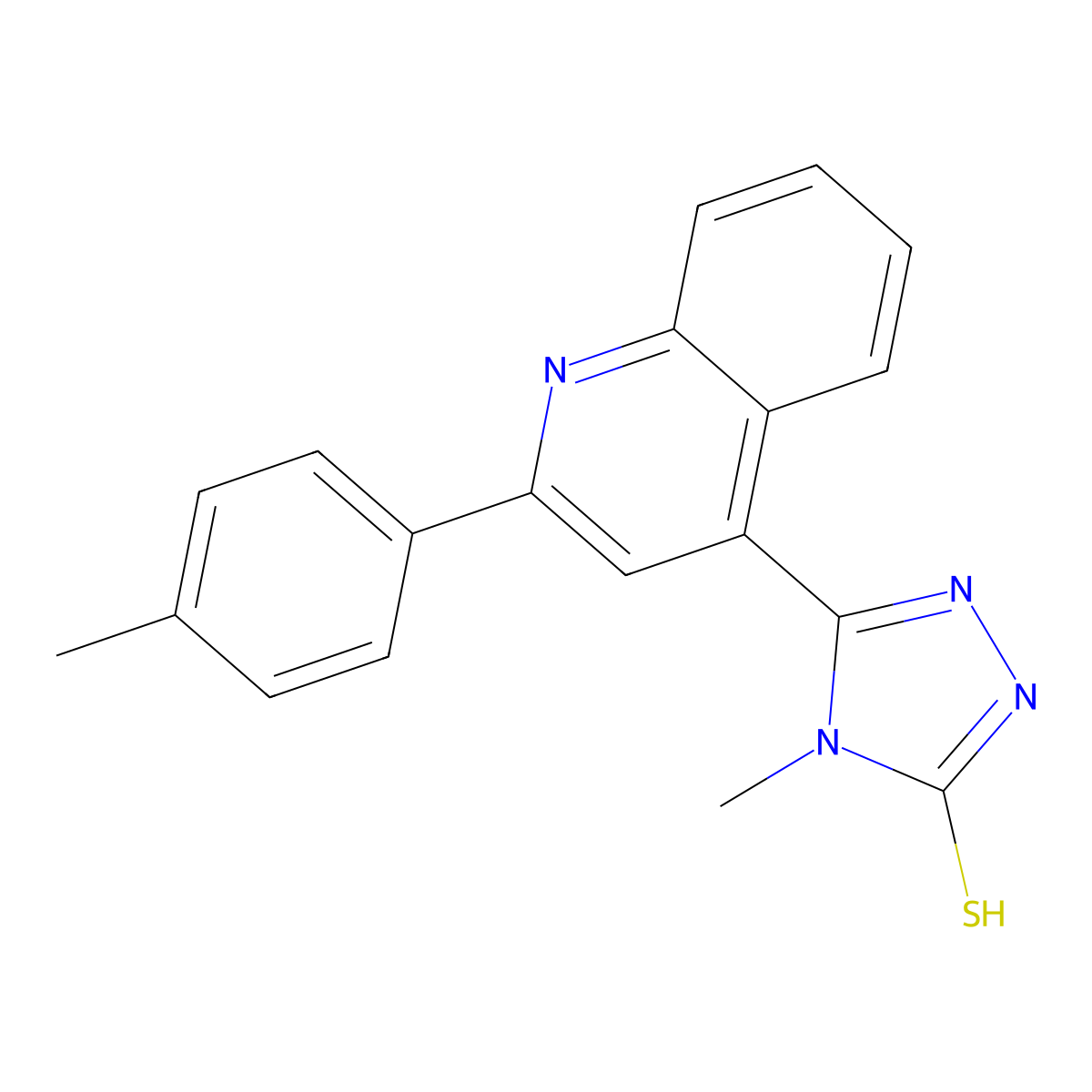 4-methyl-5-[2-(4-methylphenyl)quinolin-4-yl]-4H-1,2,4-triazole-3-thiol molecular structure, CAS 588673-17-0