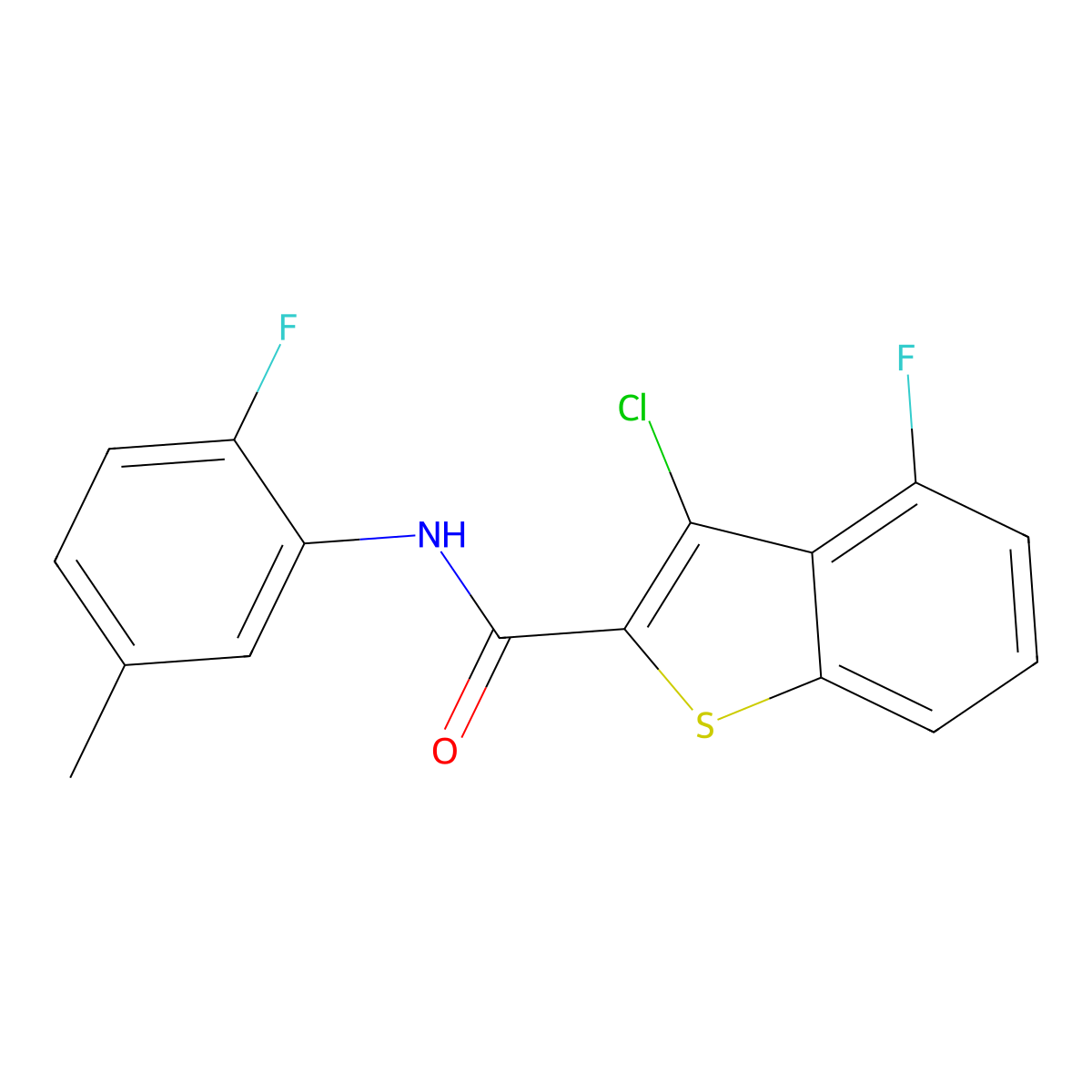 3-chloro-4-fluoro-N-(2-fluoro-5-methylphenyl)-1-benzothiophene-2-carboxamide molecular structure, CAS 588673-76-1