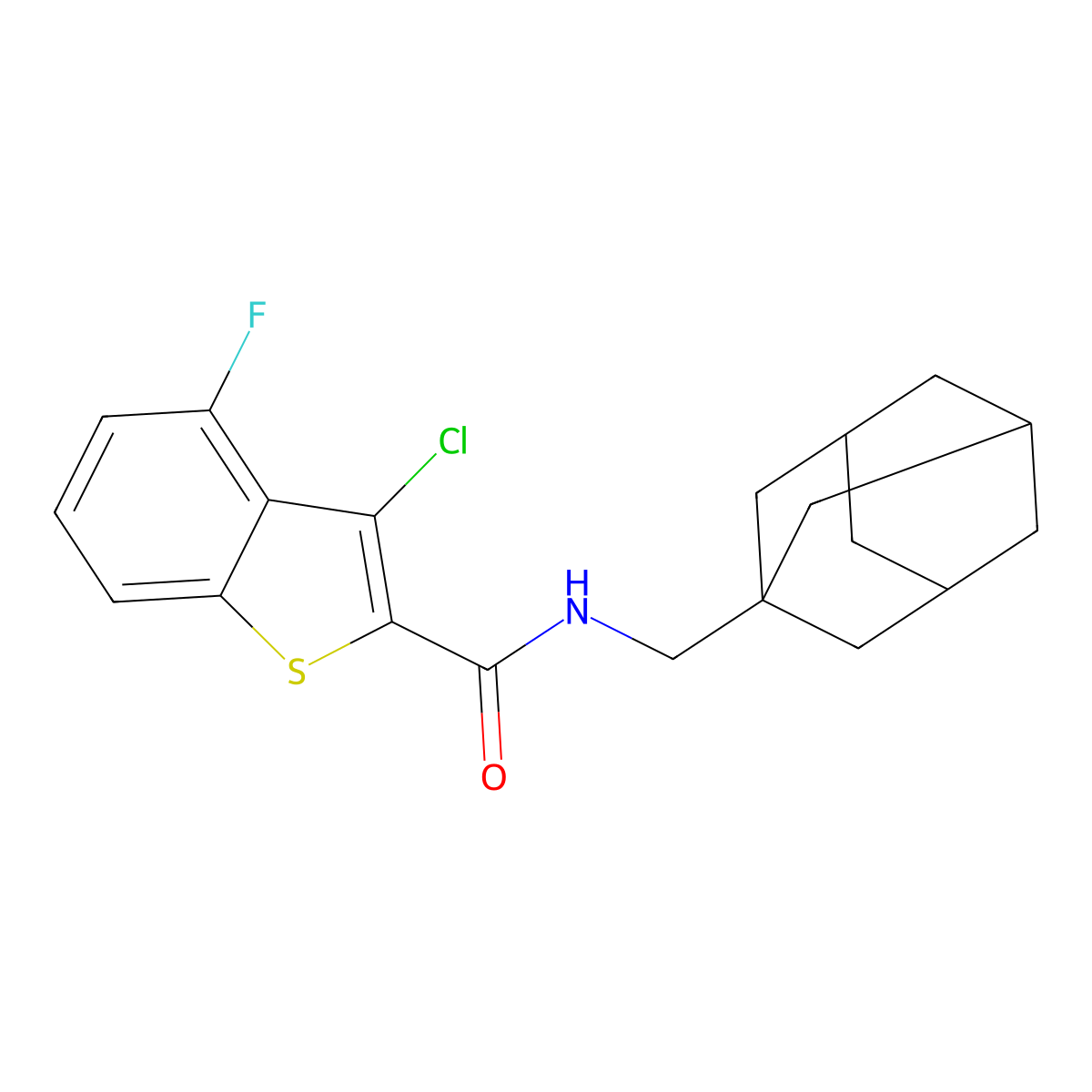 Benzo[b]thiophene-2-carboxamide, 3-chloro-4-fluoro-N-(tricyclo[3.3.1.13,7]dec-1-ylmethyl)-(9CI) molecular structure, CAS 588673-78-3