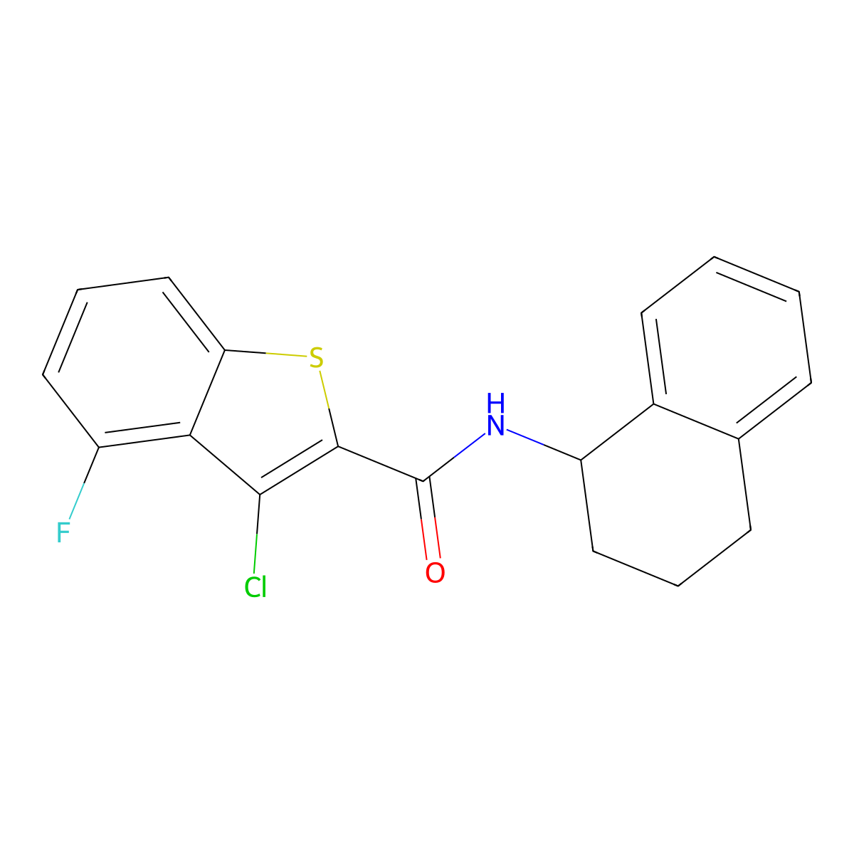 3-chloro-4-fluoro-N-(1,2,3,4-tetrahydronaphthalen-1-yl)-1-benzothiophene-2-carboxamide molecular structure, CAS 588673-80-7