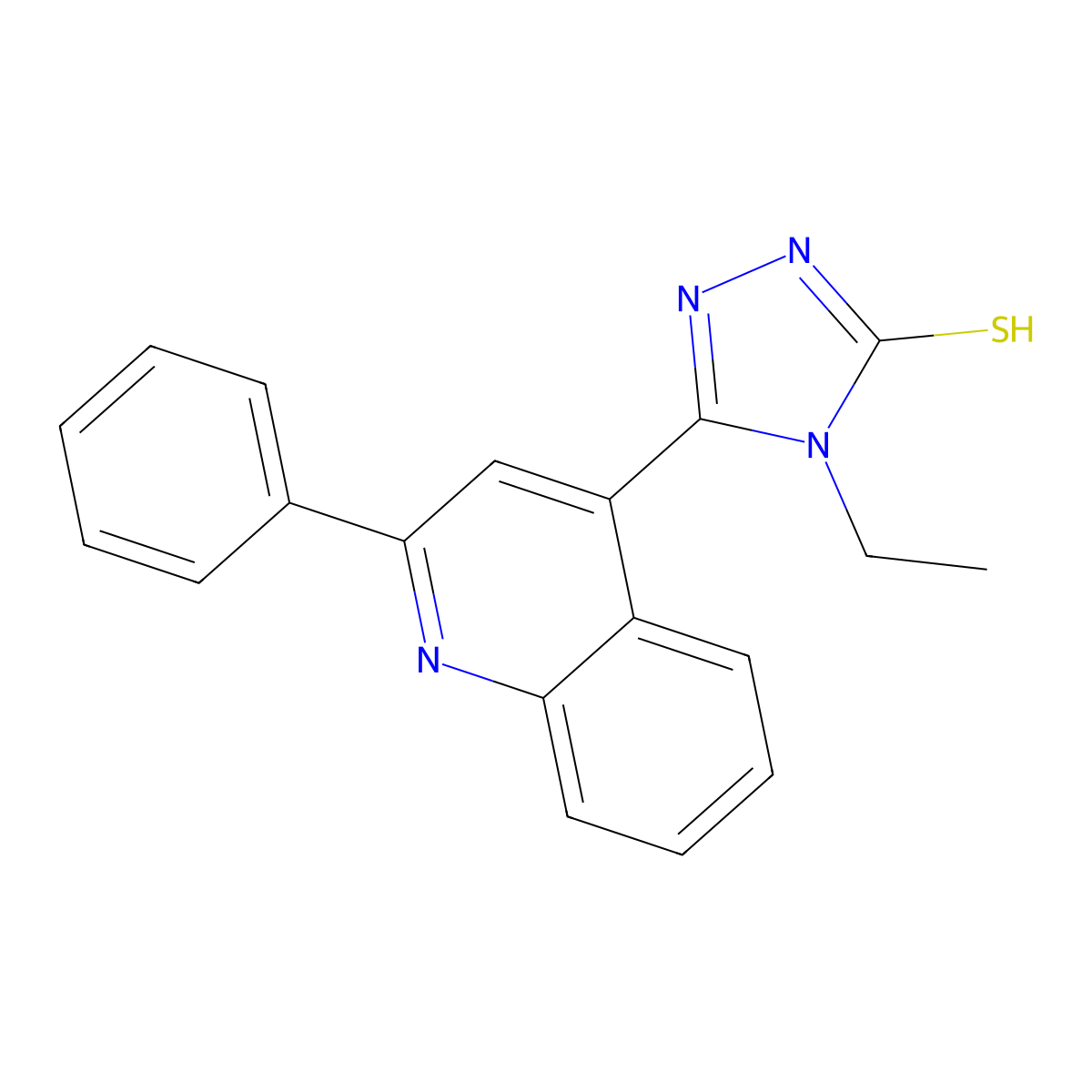 4-ethyl-5-(2-phenylquinolin-4-yl)-4H-1,2,4-triazole-3-thiol molecular structure, CAS 588673-84-1
