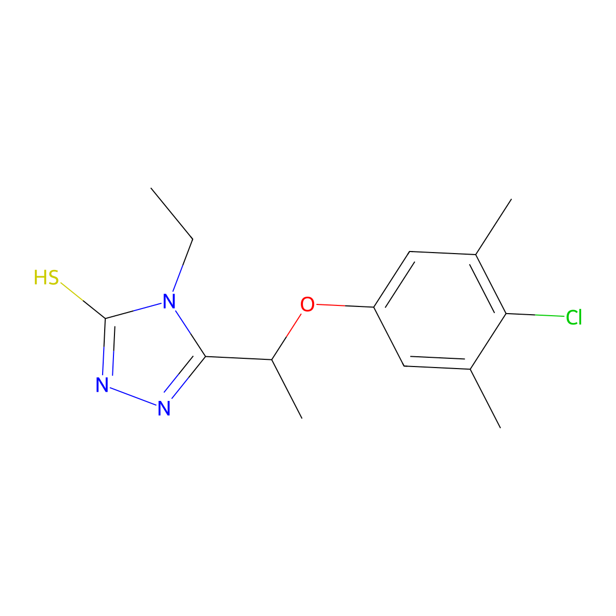 5-[1-(4-chloro-3,5-dimethylphenoxy)ethyl]-4-ethyl-4H-1,2,4-triazole-3-thiol molecular structure, CAS 588673-91-0