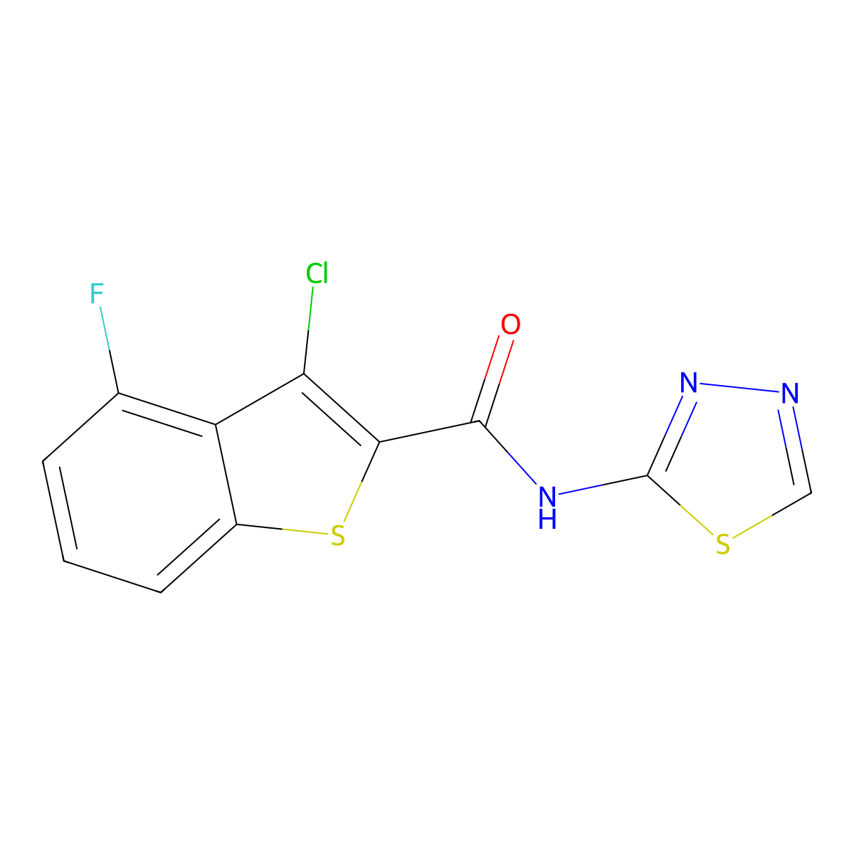 3-Chloro-4-fluoro-N-(1,3,4-thiadiazol-2-yl)benzo[b]thiophene-2-carboxamide molecular structure, CAS 588674-12-8