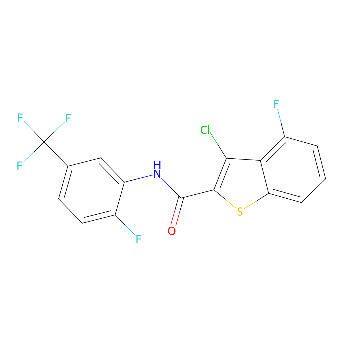 3-chloro-4-fluoro-N-[2-fluoro-5-(trifluoromethyl)phenyl]-1-benzothiophene-2-carboxamide molecular structure, CAS 588674-13-9