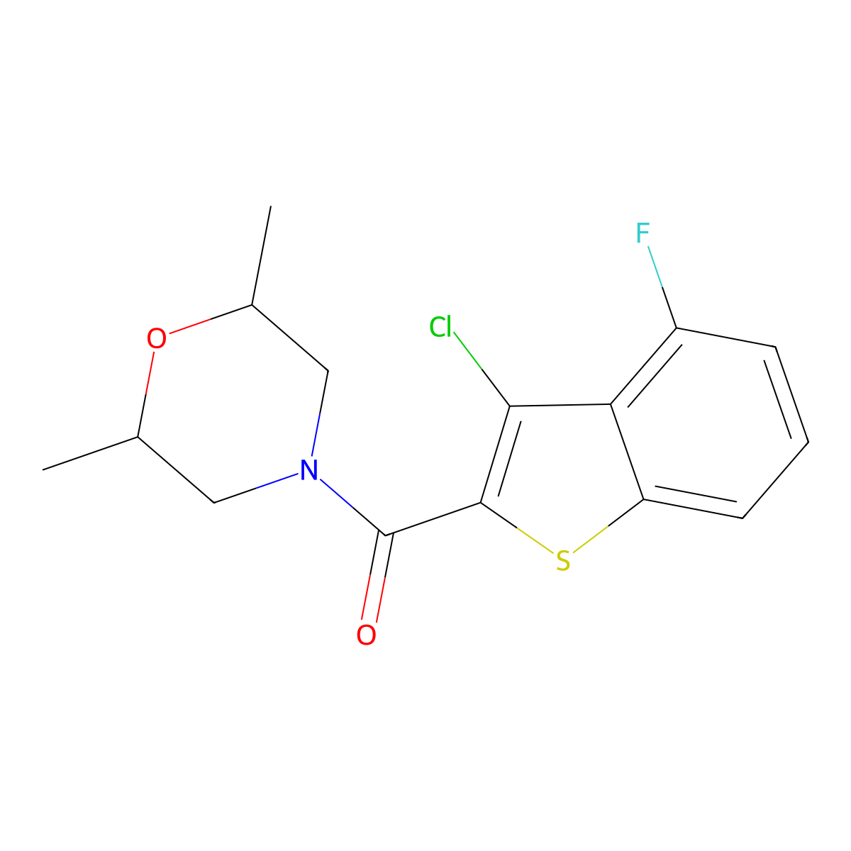 (3-Chloro-4-fluoro-1-benzothiophen-2-yl)(2,6-dimethylmorpholin-4-yl)methanone molecular structure, CAS 588674-15-1