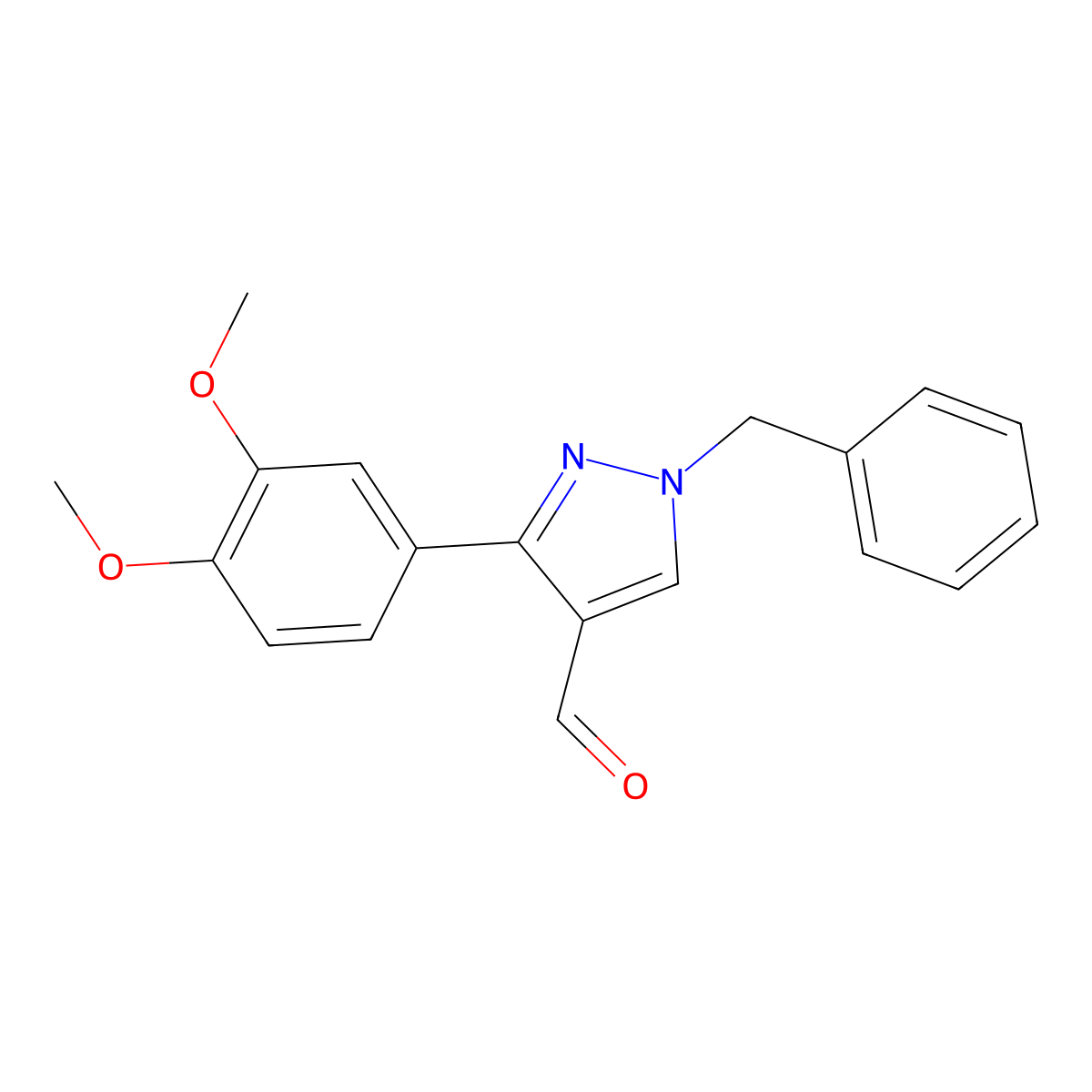 1-benzyl-3-(3,4-dimethoxyphenyl)-1H-pyrazole-4-carbaldehyde molecular structure, CAS 588674-24-2