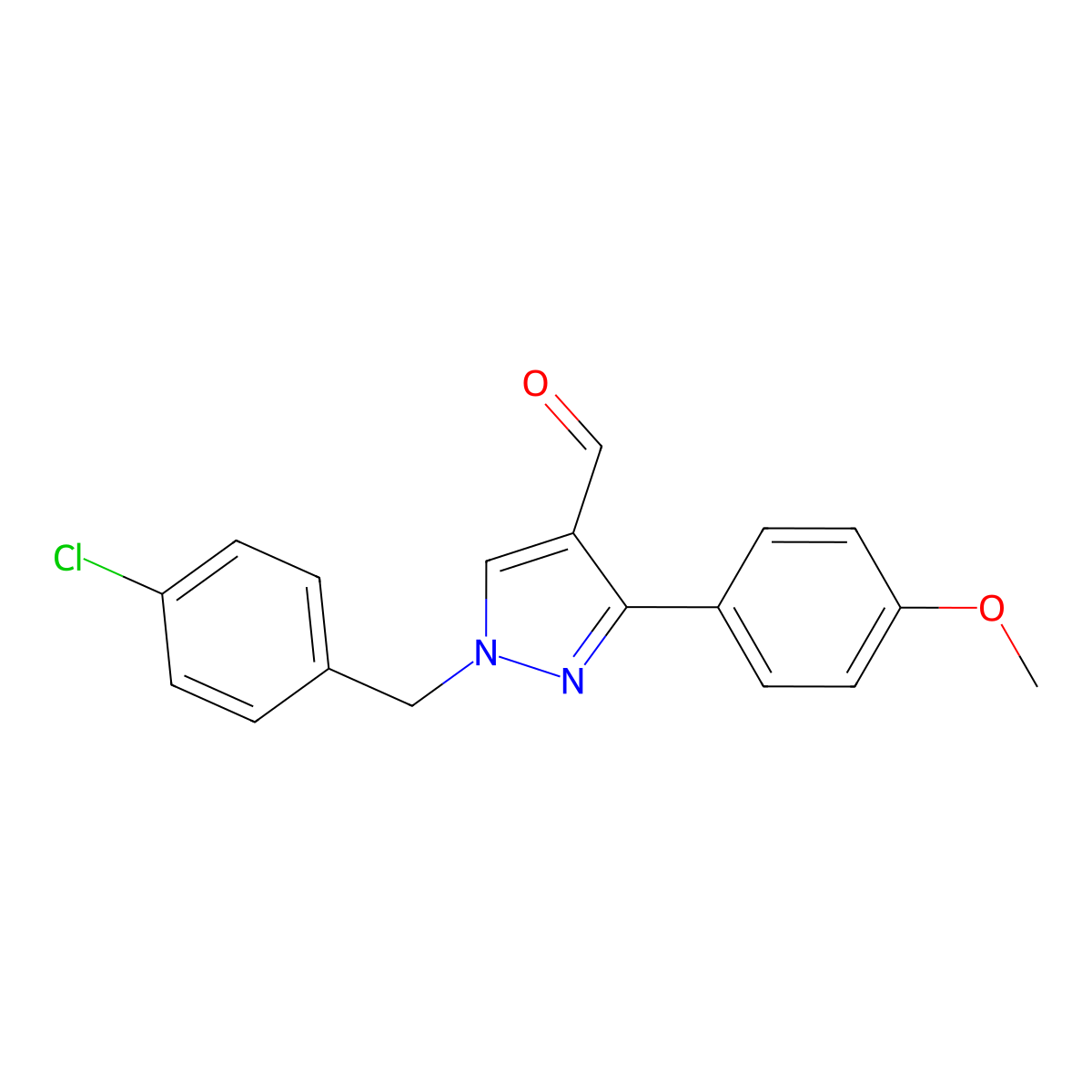 1-((4-Chlorophenyl)methyl)-3-(4-methoxyphenyl)-1H-pyrazole-4-carboxaldehyde molecular structure, CAS 588674-25-3