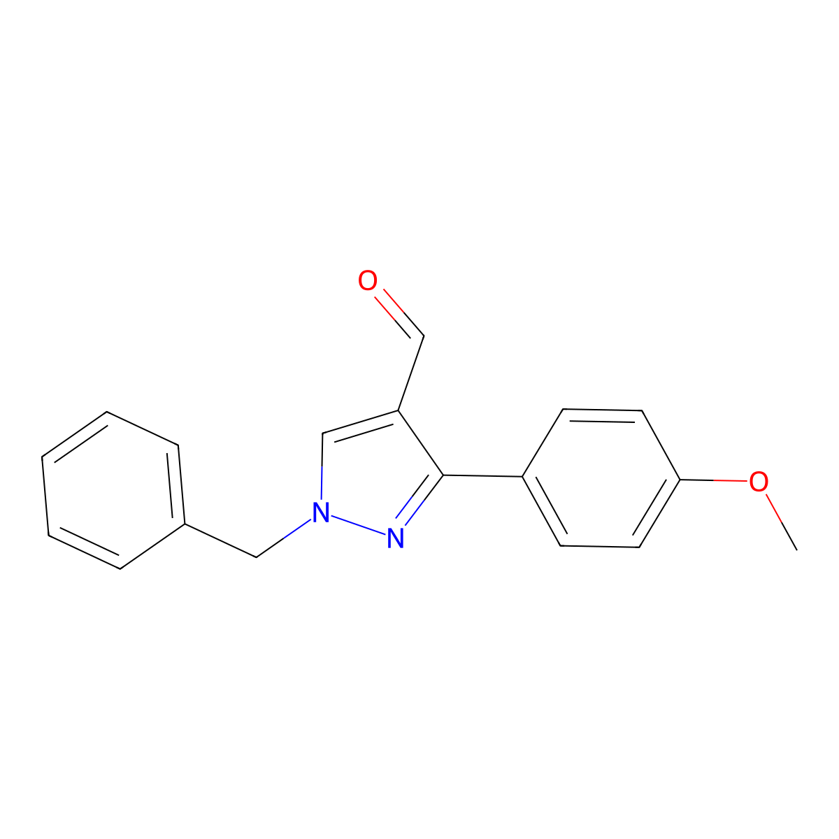 1-benzyl-3-(4-methoxyphenyl)-1H-pyrazole-4-carbaldehyde molecular structure, CAS 588674-26-4
