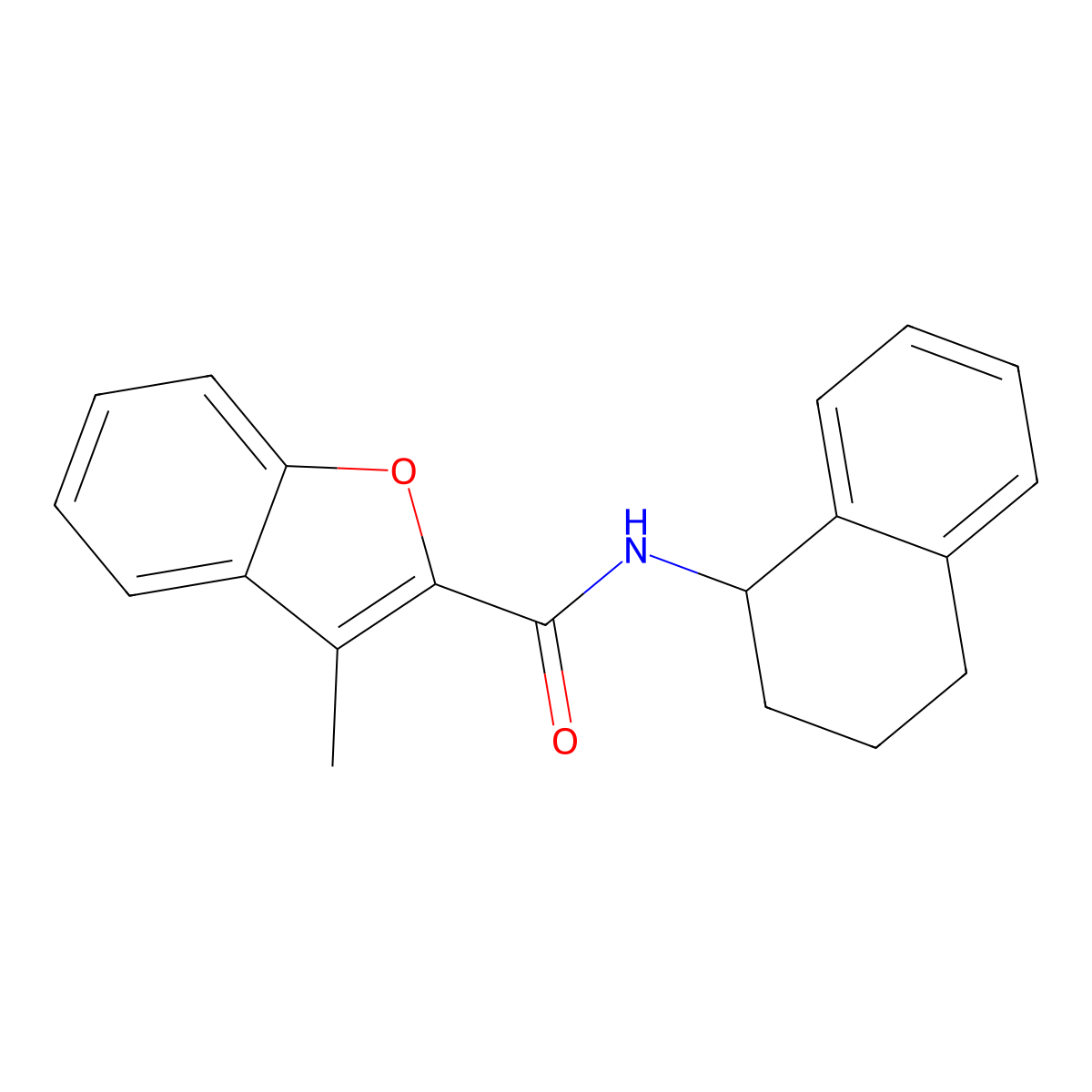 3-methyl-N-(1,2,3,4-tetrahydronaphthalen-1-yl)-1-benzofuran-2-carboxamide molecular structure, CAS 588674-60-6