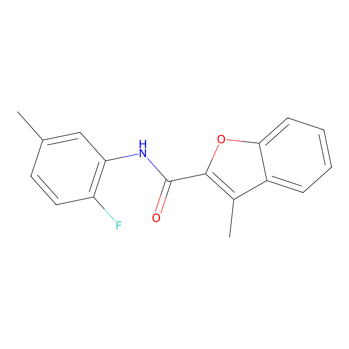 N-(2-fluoro-5-methylphenyl)-3-methyl-1-benzofuran-2-carboxamide molecular structure, CAS 588674-62-8