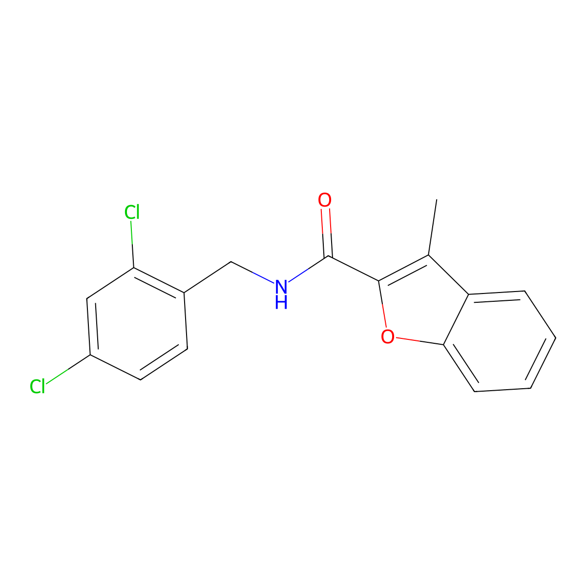 N-(2,4-dichlorobenzyl)-3-methyl-1-benzofuran-2-carboxamide molecular structure, CAS 588674-65-1