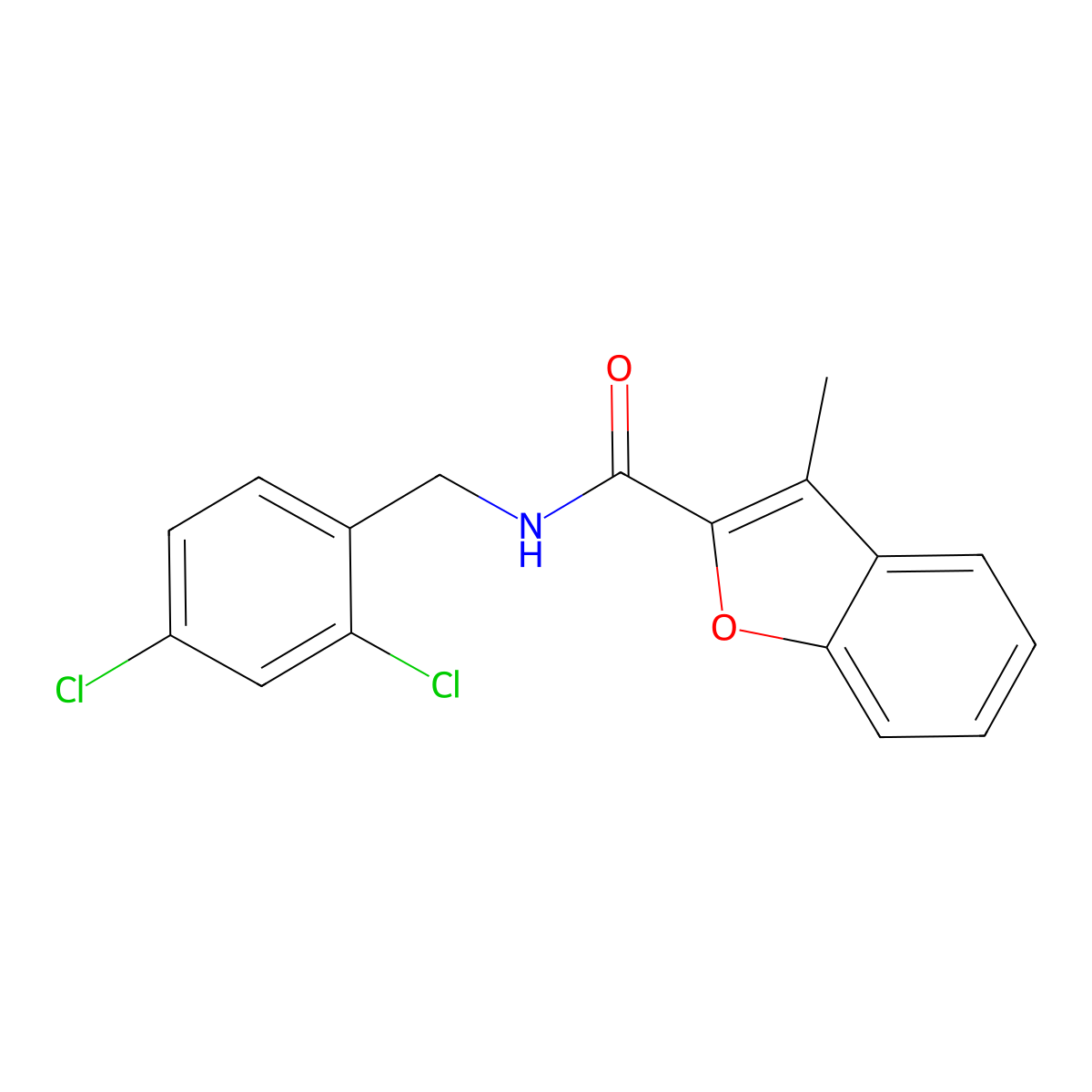 N-(2,4-dichlorobenzyl)-3-methyl-1-benzofuran-2-carboxamide molecular structure, CAS 588674-65-1