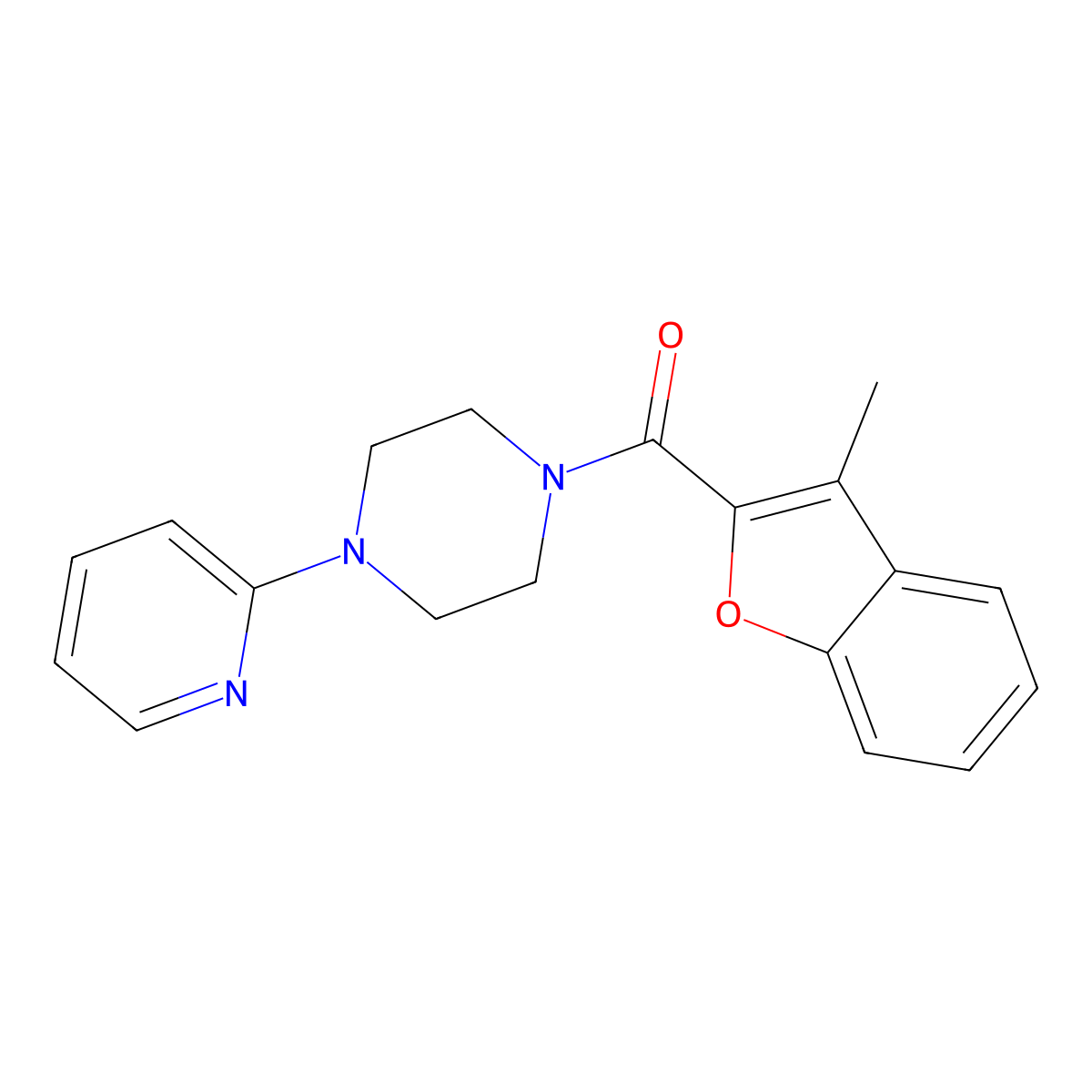 3-Methylbenzo[d]furan-2-yl 4-(2-pyridyl)piperazinyl ketone molecular structure, CAS 588674-66-2