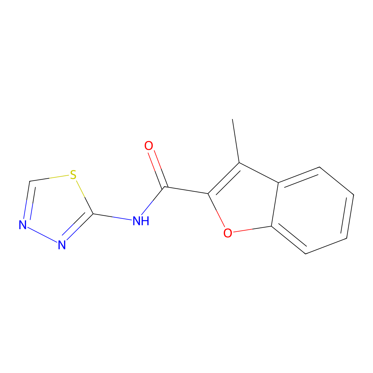 3-methyl-N-(1,3,4-thiadiazol-2-yl)-1-benzofuran-2-carboxamide molecular structure, CAS 588674-67-3